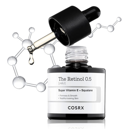 COSRX front packaging showing the retinol oil bottle and label benefits