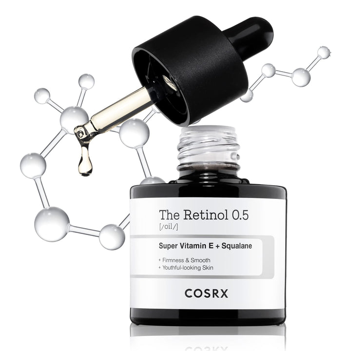 COSRX front packaging showing the retinol oil bottle and label benefits