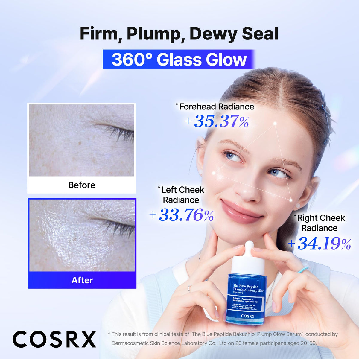 COSRX serum on hand demonstrating absorbency and dewy skin benefit