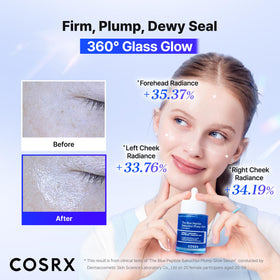 COSRX serum on hand demonstrating absorbency and dewy skin benefit
