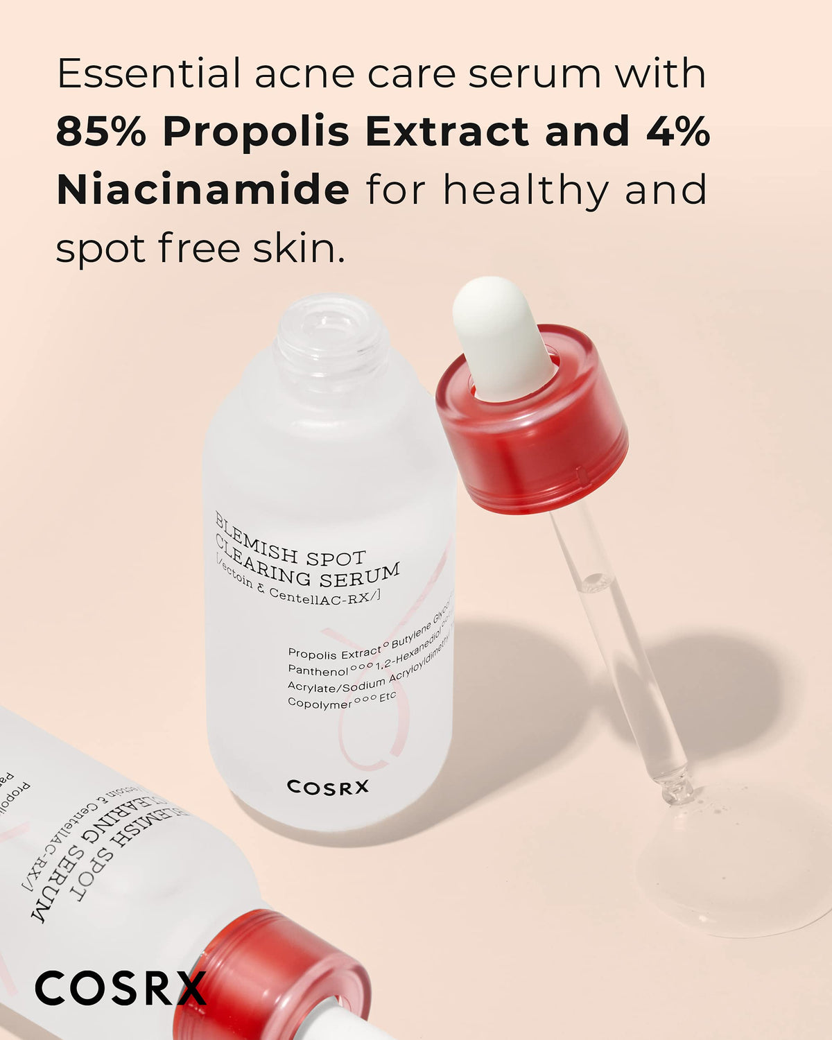 COSRX pipette dispensing serum drop highlighting controlled application benefit