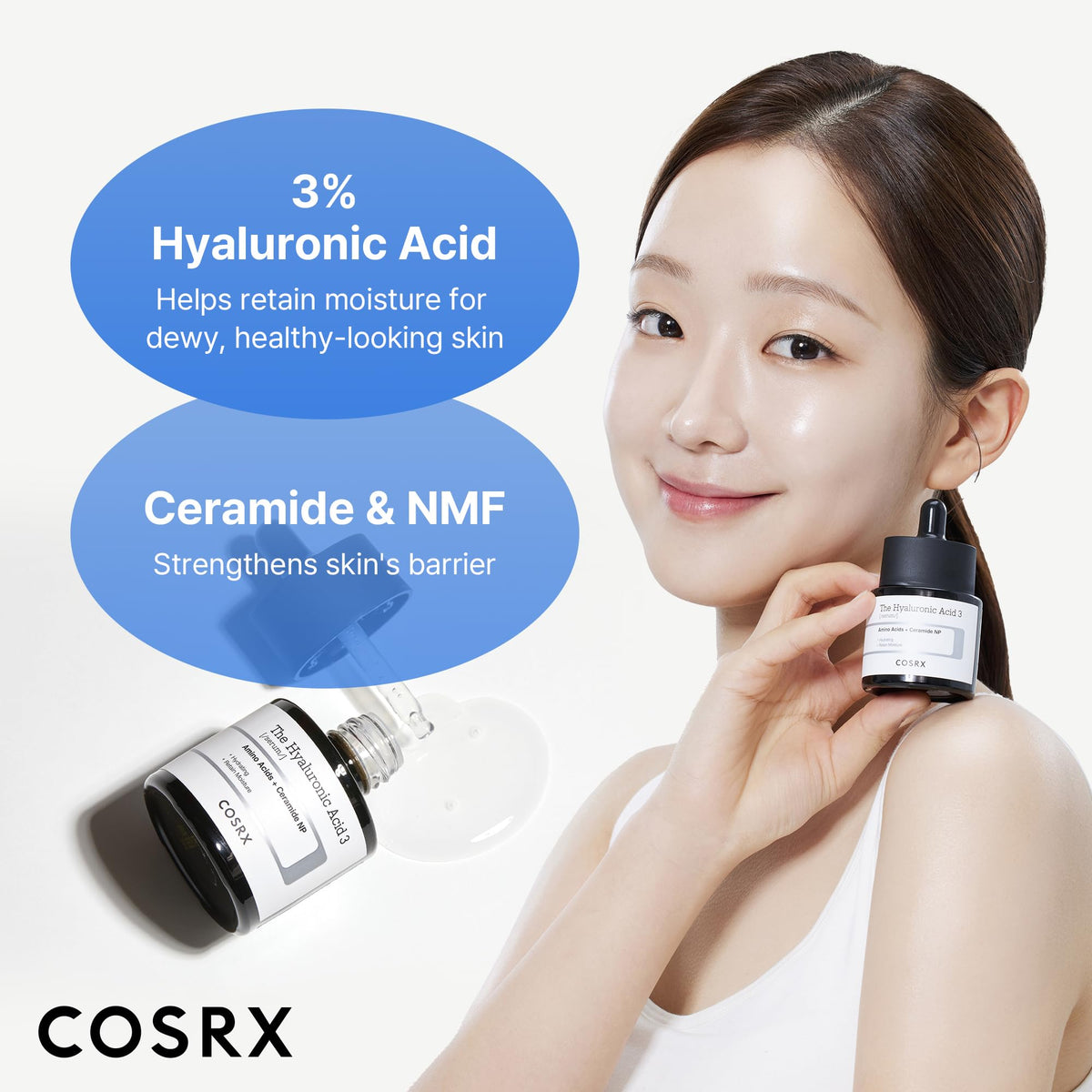 COSRX texture close-up of lightweight serum showing smooth absorbent finish