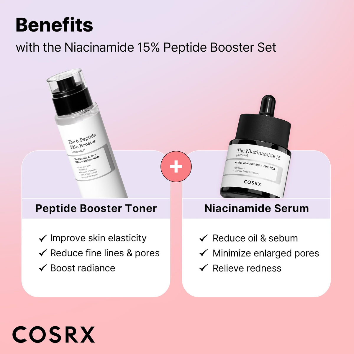 COSRX niacinamide serum and peptide booster side by side indicating set use
