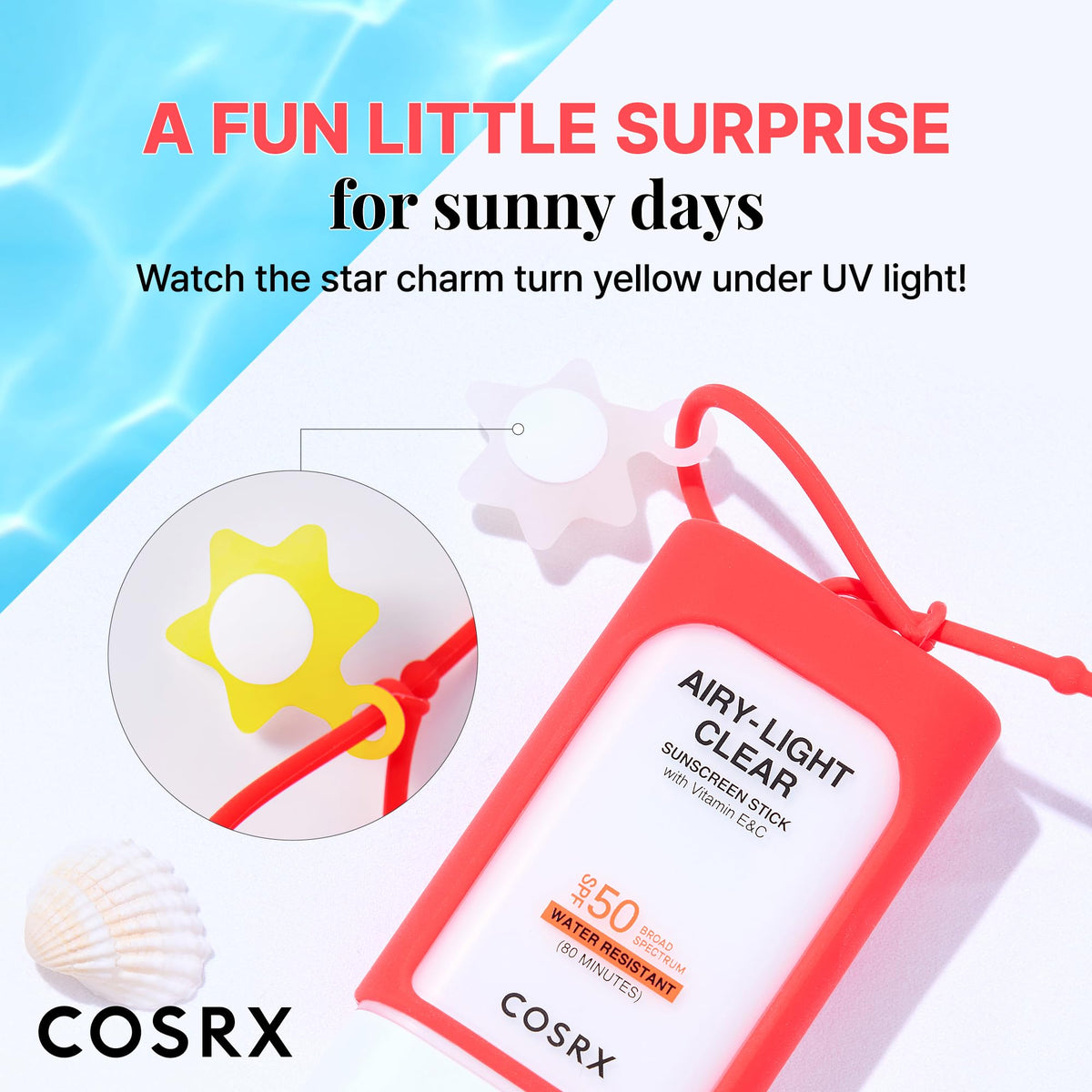 Size comparison of COSRX sunscreen and stick in hand showing compact portability