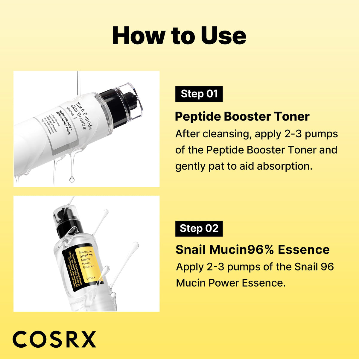 COSRX bottles next to hand to show real-life size and portioning
