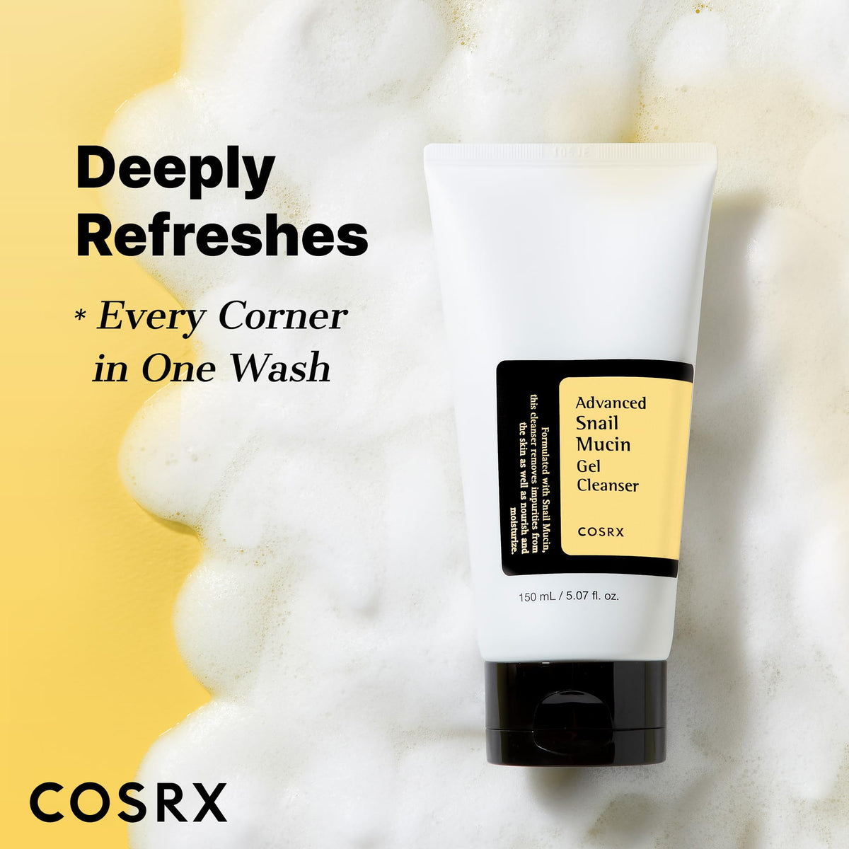 COSRX bottle held in hand for scale showing travel-friendly 150 mL size