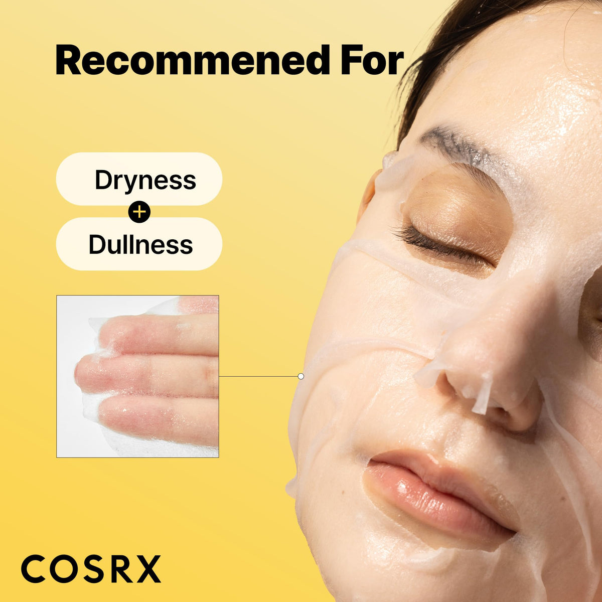 COSRX mask applied on model providing soothing, calming skincare