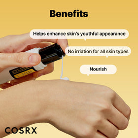 COSRX ingredient callout with snail mucin and niacinamide emphasizing hydration benefits