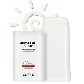 COSRX front packaging of sunscreen stick shows SPF 50 and compact design benefit