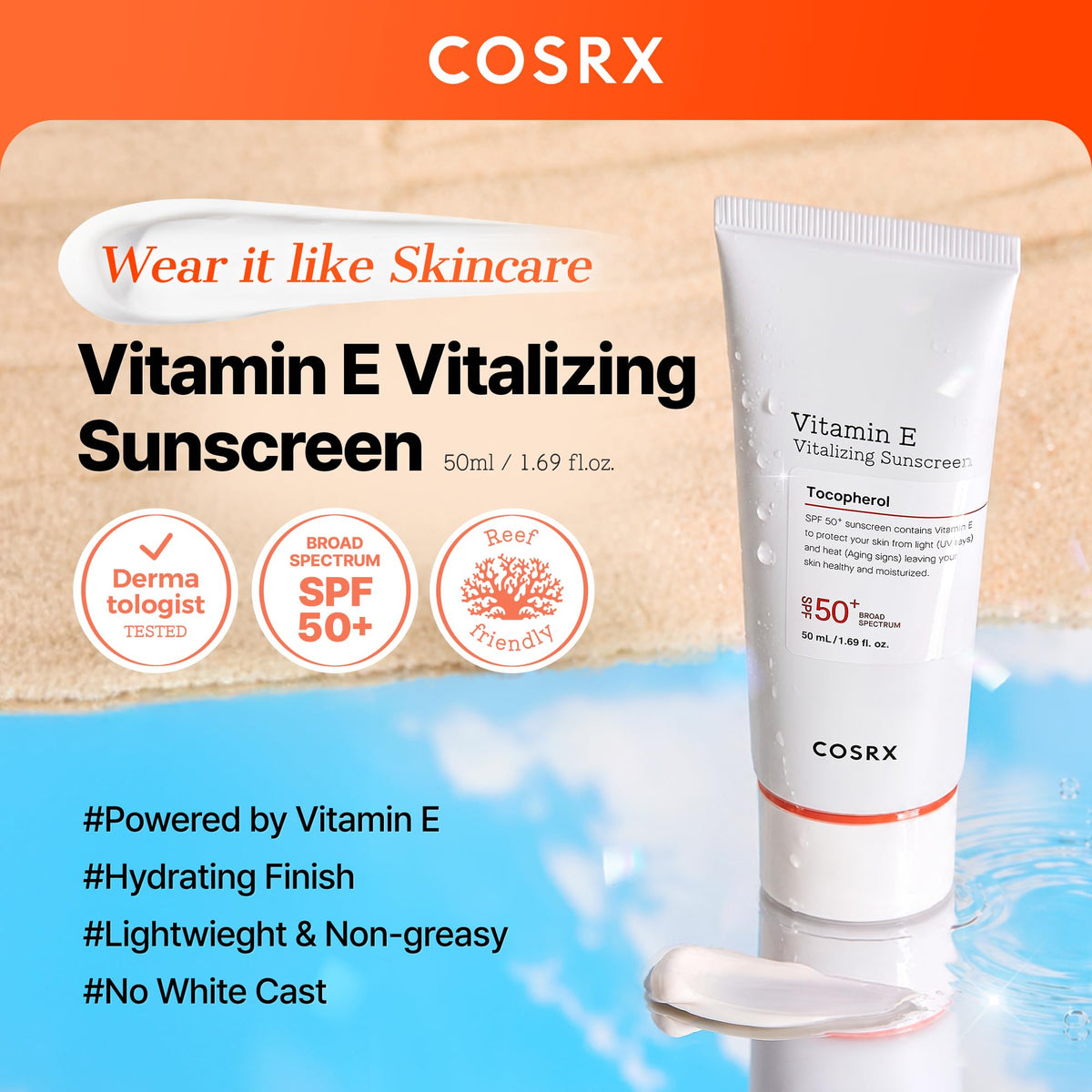 COSRX texture close-up showing lightweight cream and quick absorption benefit