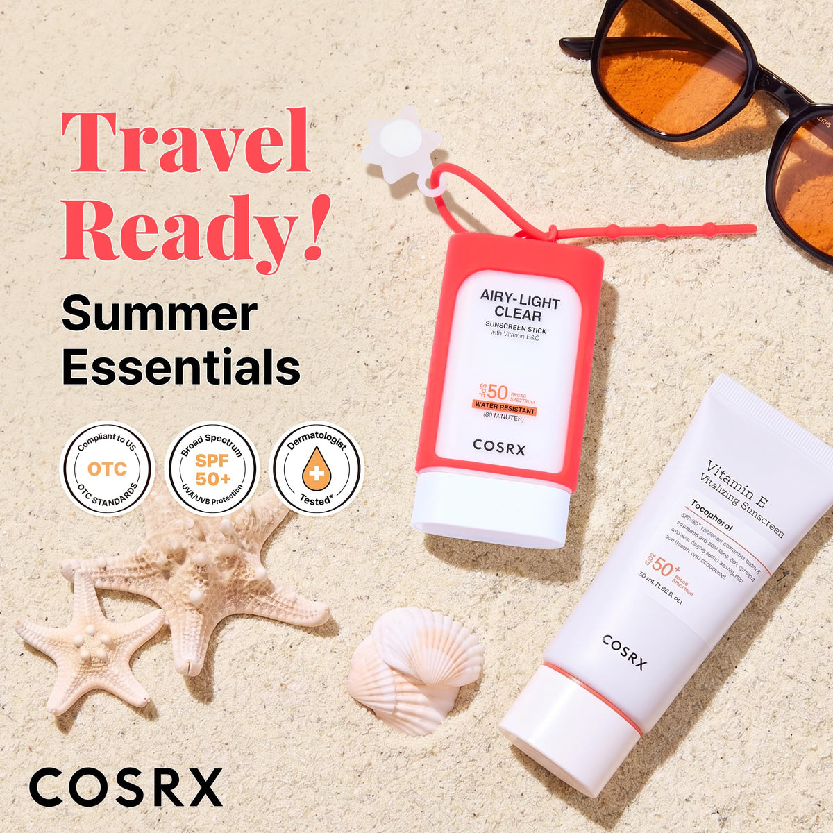 COSRX Airy Light sunscreen stick open tip demonstrating smooth, no-mess application