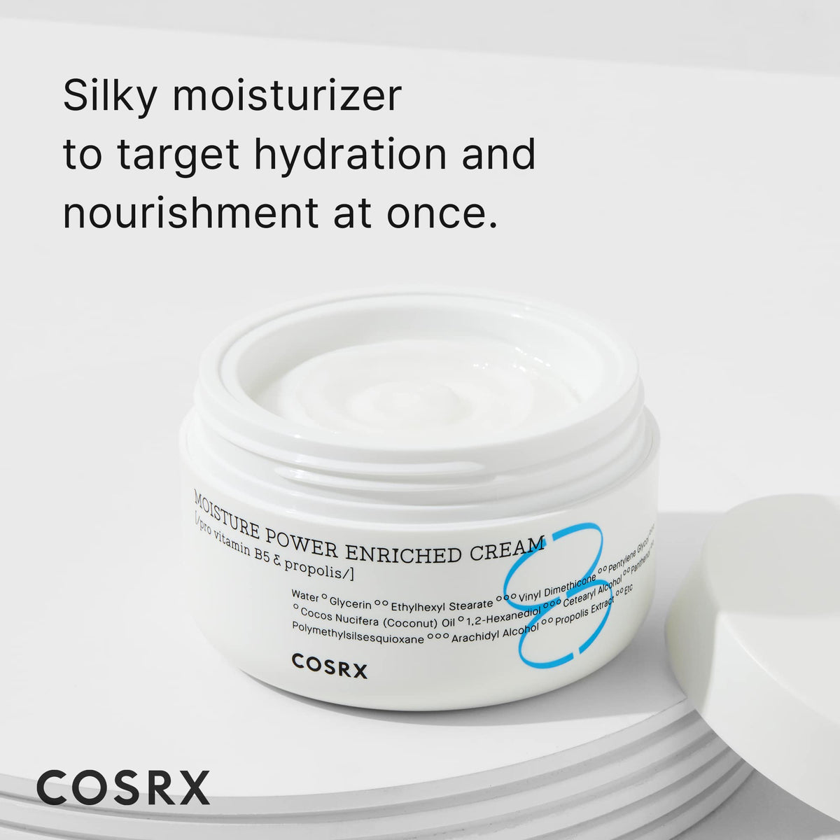 COSRX close-up of silky velvet cream texture showing smooth, non-greasy finish