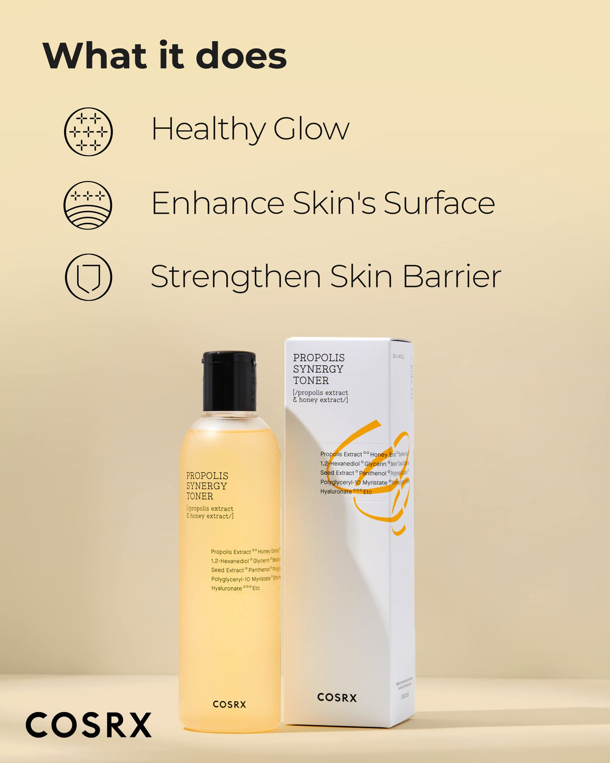 COSRX pouring droplets onto hand to show hydrating consistency and easy layering benefit