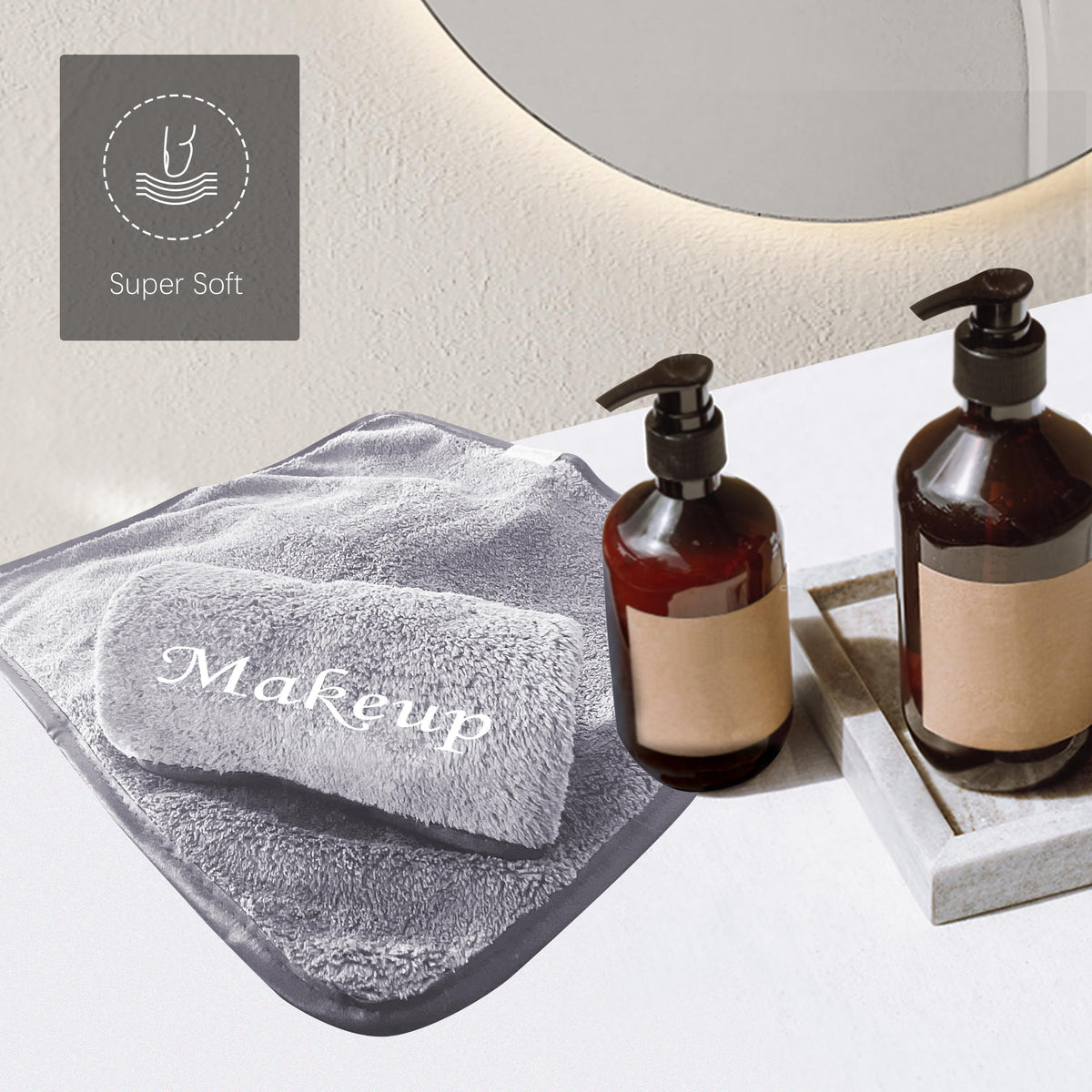 Cosy Family cloths styled on bathroom counter showing tidy storage and easy access benefit