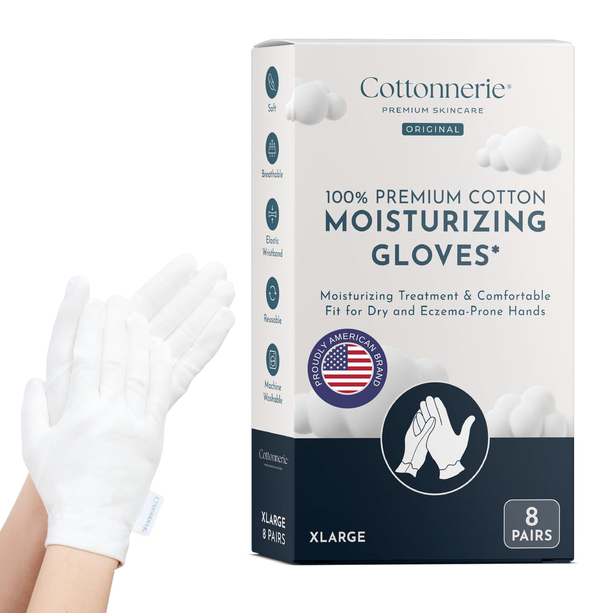 COTTONNERIE front packaging showing gloves pack and comfort benefit