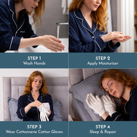 COTTONNERIE gloves worn during sleep showing hands retaining moisturizer
