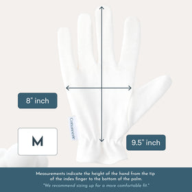 COTTONNERIE gloves on bedside table as lifestyle shot suggesting nightly routine