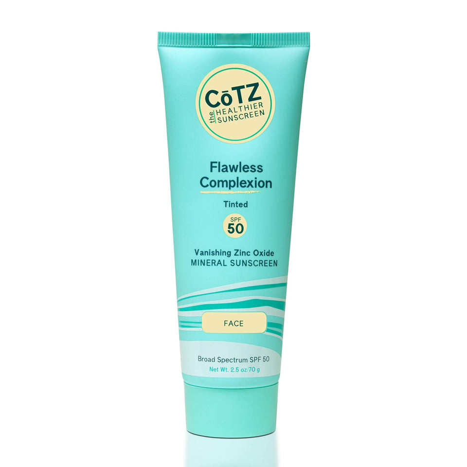 CoTZ Flawless front packaging showing tinted mineral sunscreen benefit SPF50