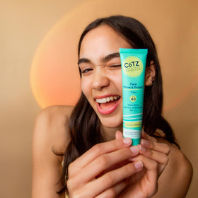 CoTZ primed face with makeup demonstrating improved application