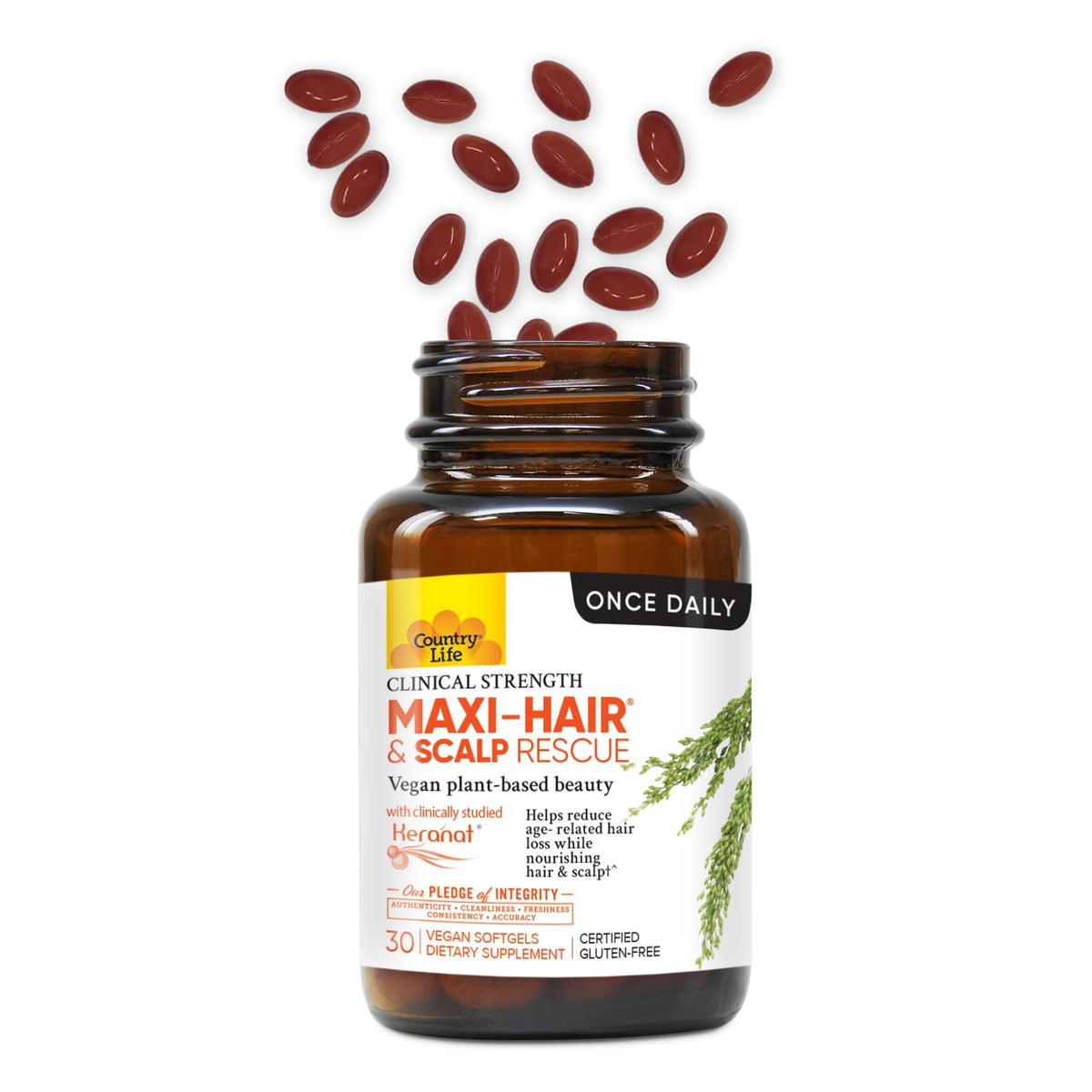Country Life softgels close-up displaying smooth texture and easy swallowing