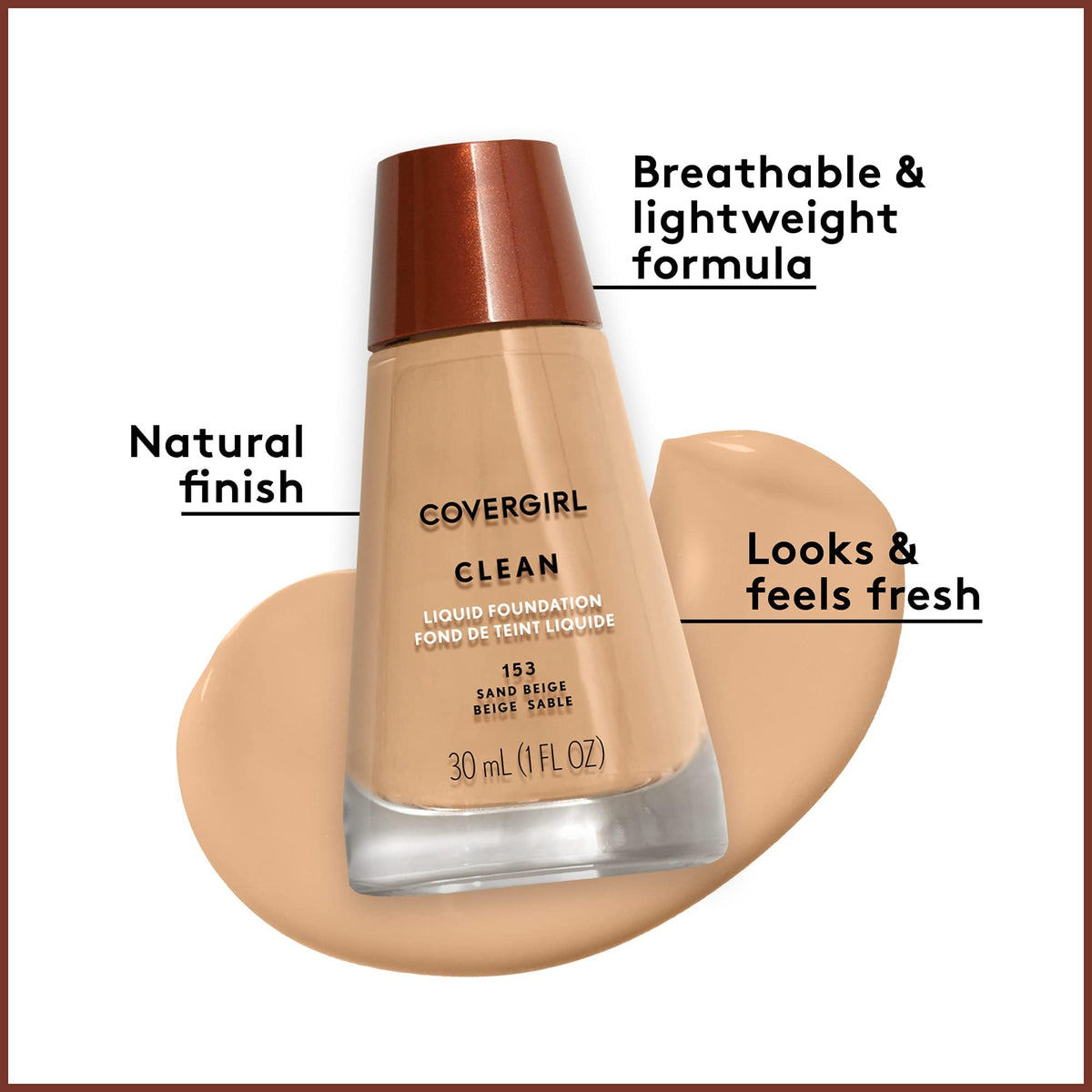 COVERGIRL pump dispenser close-up highlighting convenient controlled application