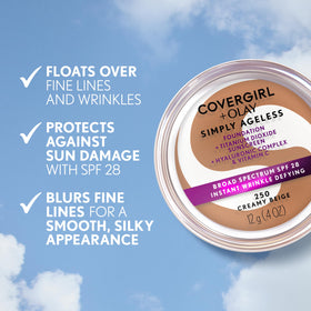 COVERGIRL close-up label highlighting hyaluronic complex and vitamin C benefits