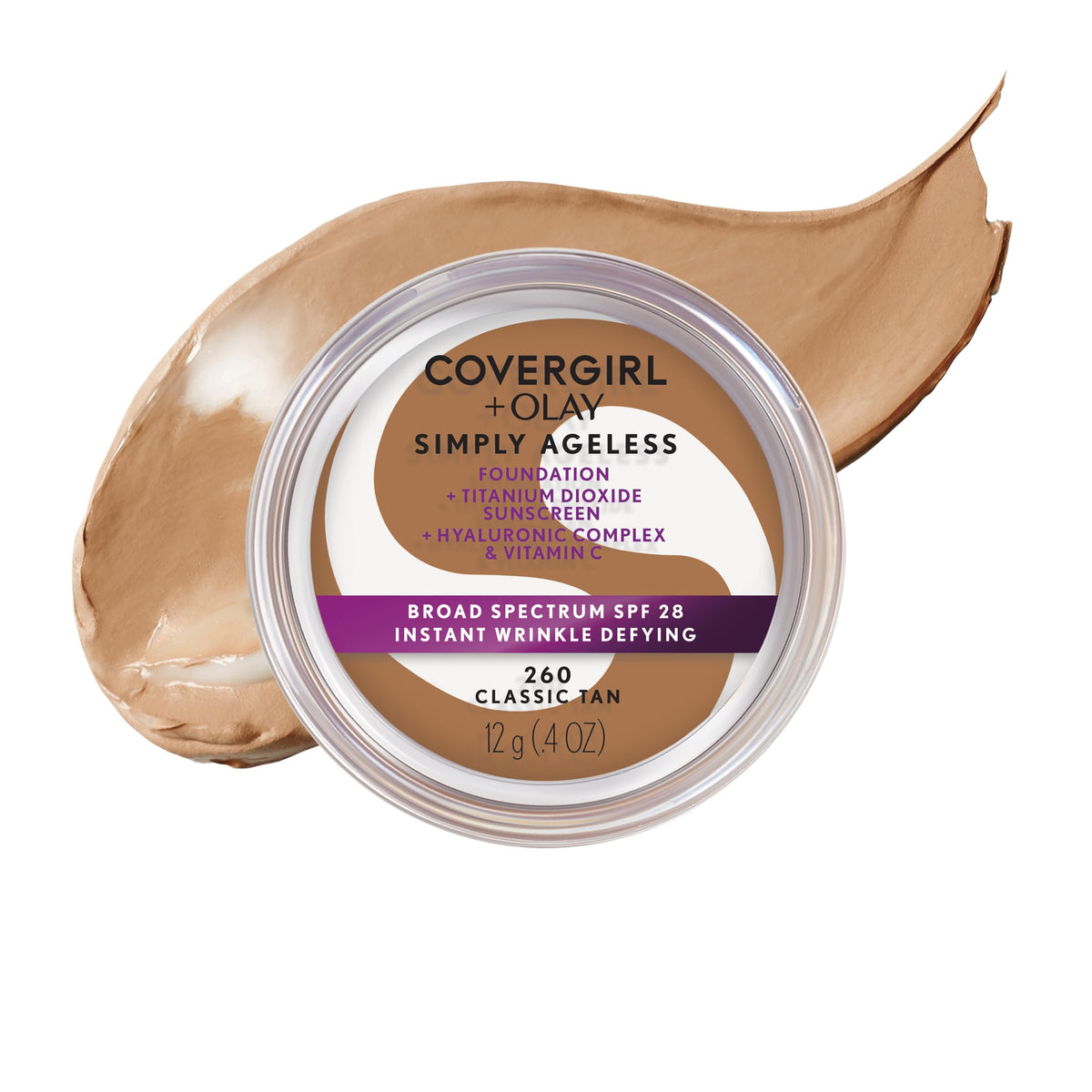 COVERGIRL front packaging showing shade 260 Classic Tan and benefits