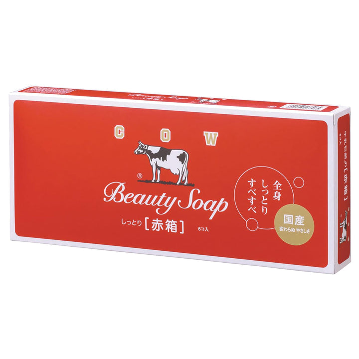 Cow Brand red box front packaging showing six wrapped bars and branding benefits