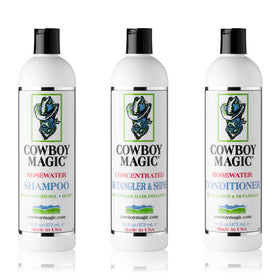 Cowboy Magic front packaging showing three 16 oz bottles and product benefits