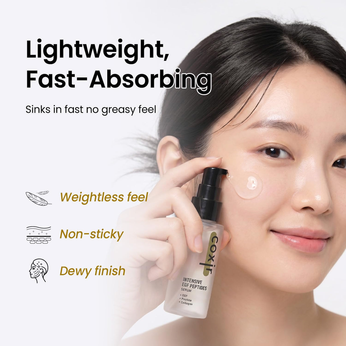 coxir application on hand demonstrating fast absorption and non-greasy feel