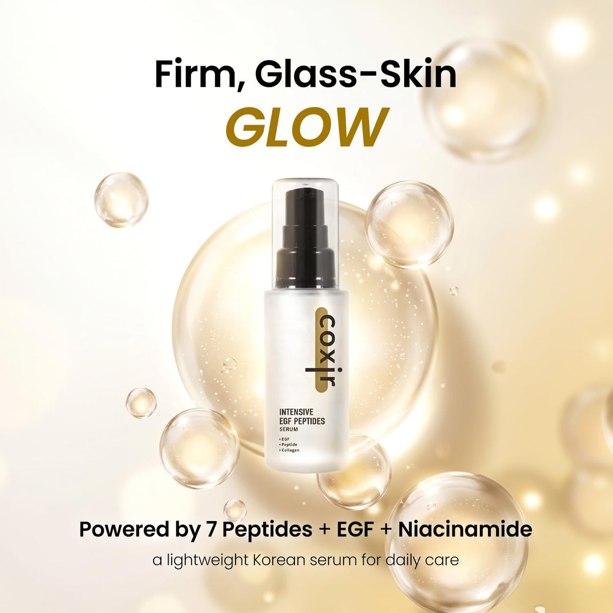 coxir label ingredients close-up revealing EGF GHK-Cu niacinamide details