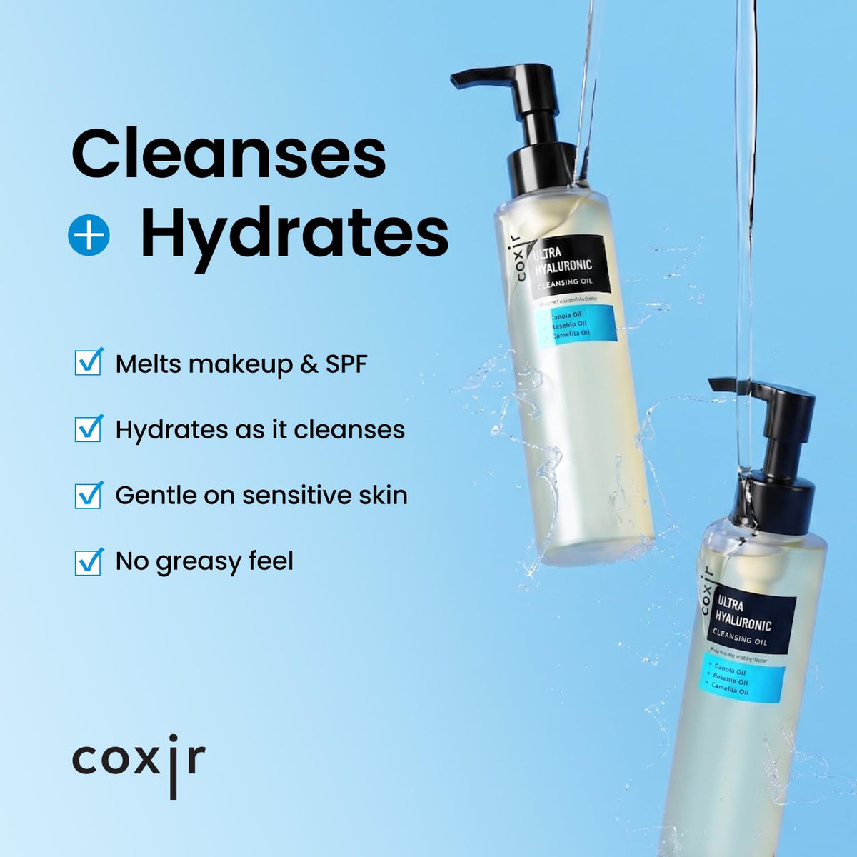 coxir texture oil drop on hand showing smooth emollient and quick melt benefit