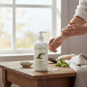 Crabtree & Evelyn lotion texture closeup showing creamy, fast-absorbing formula for smooth hydration