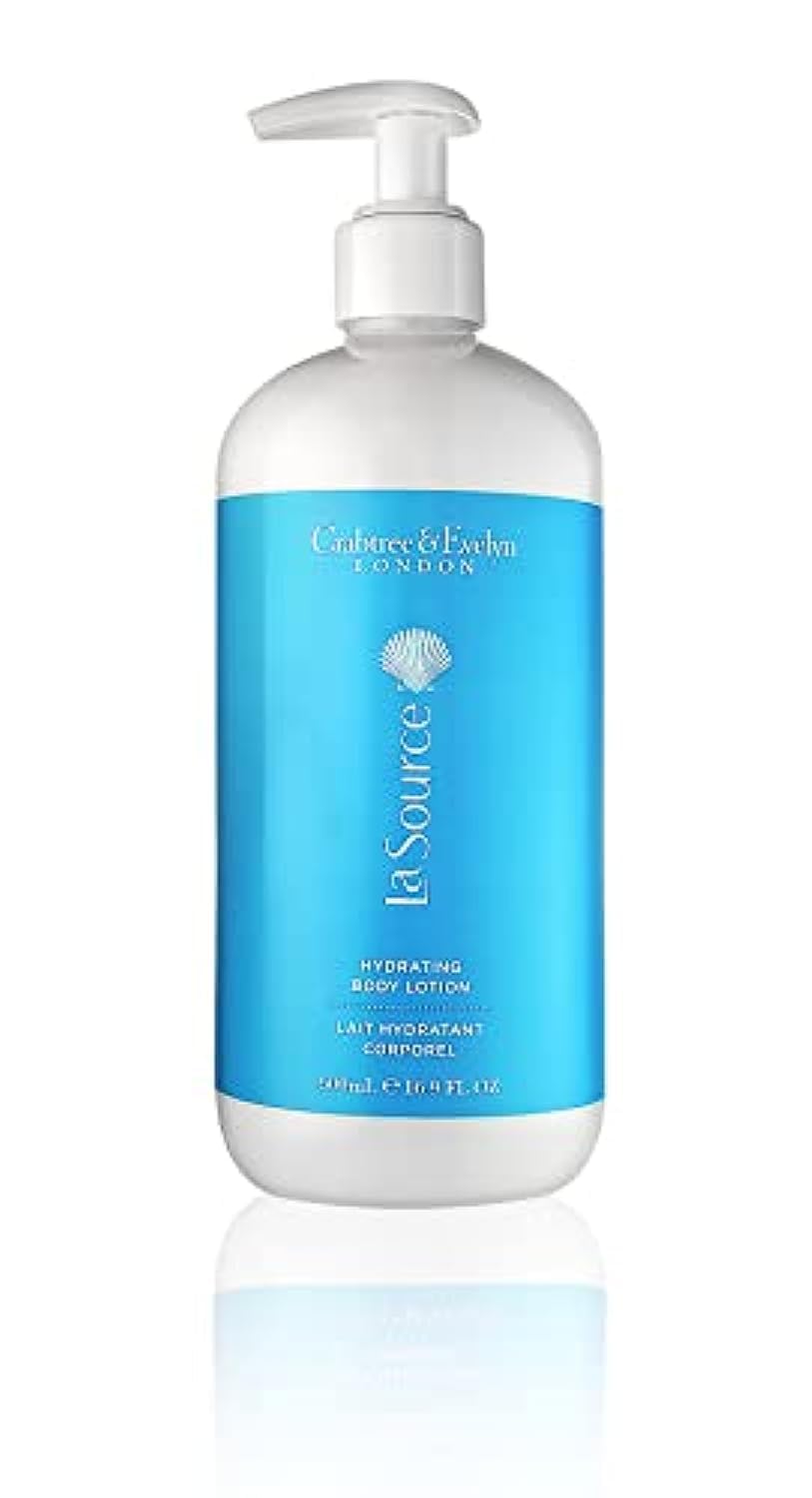 Crabtree & Evelyn La Source pump bottle showing packaging and easy dispensing benefit