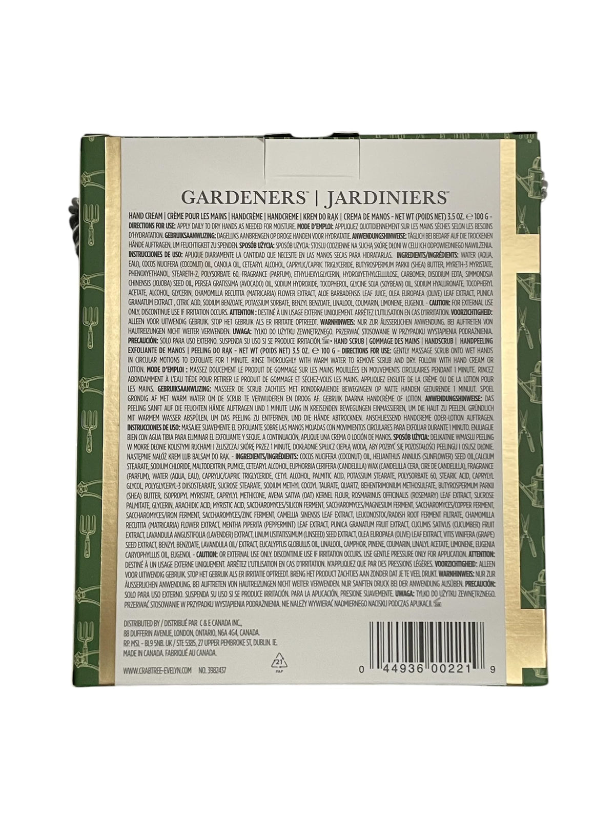 Crabtree & Evelyn set pictured in a garden scene showing real-world use after outdoor work for refreshed hands