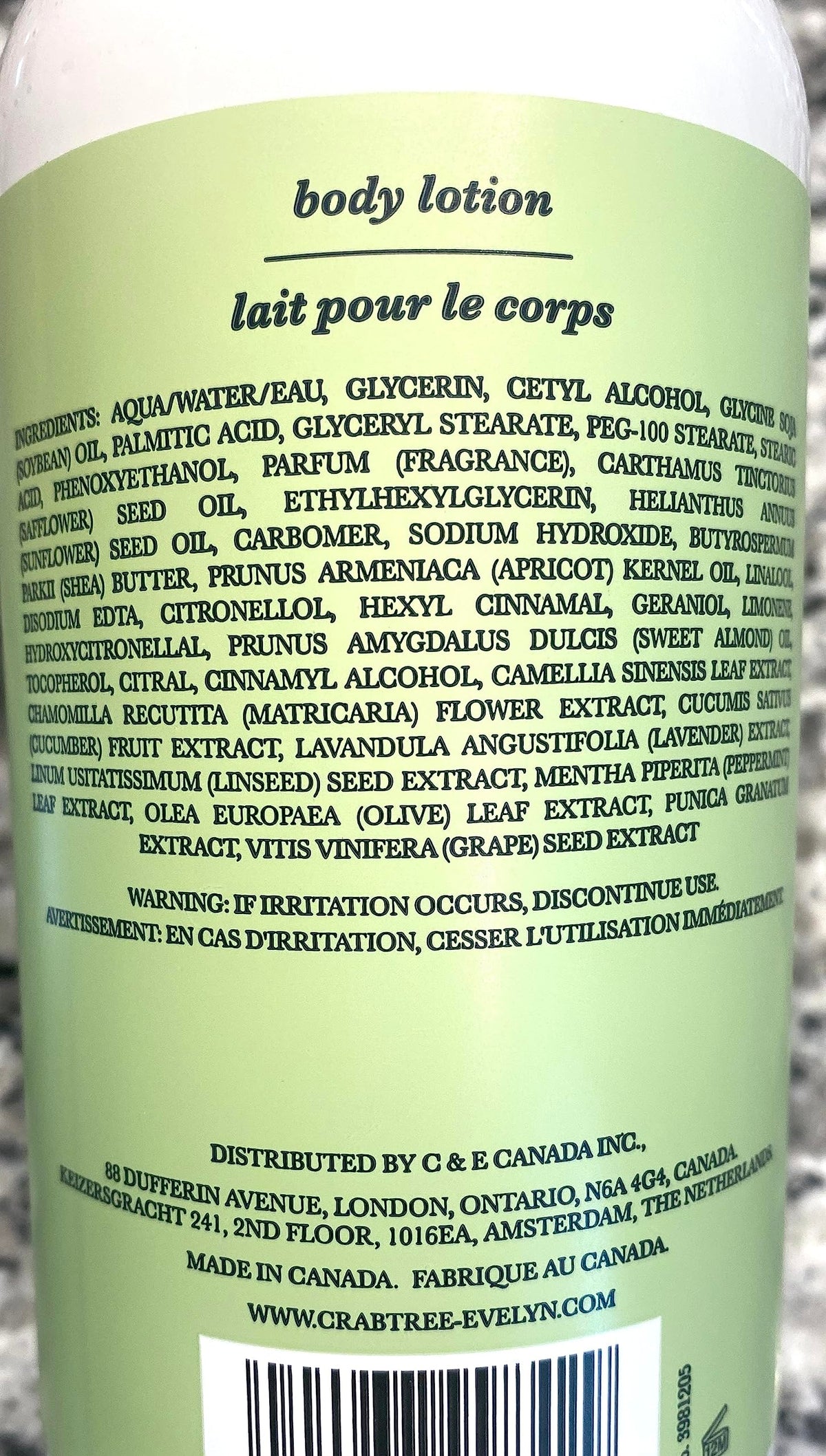 Crabtree & Evelyn lotion texture on hand close-up demonstrating smooth hydrating finish