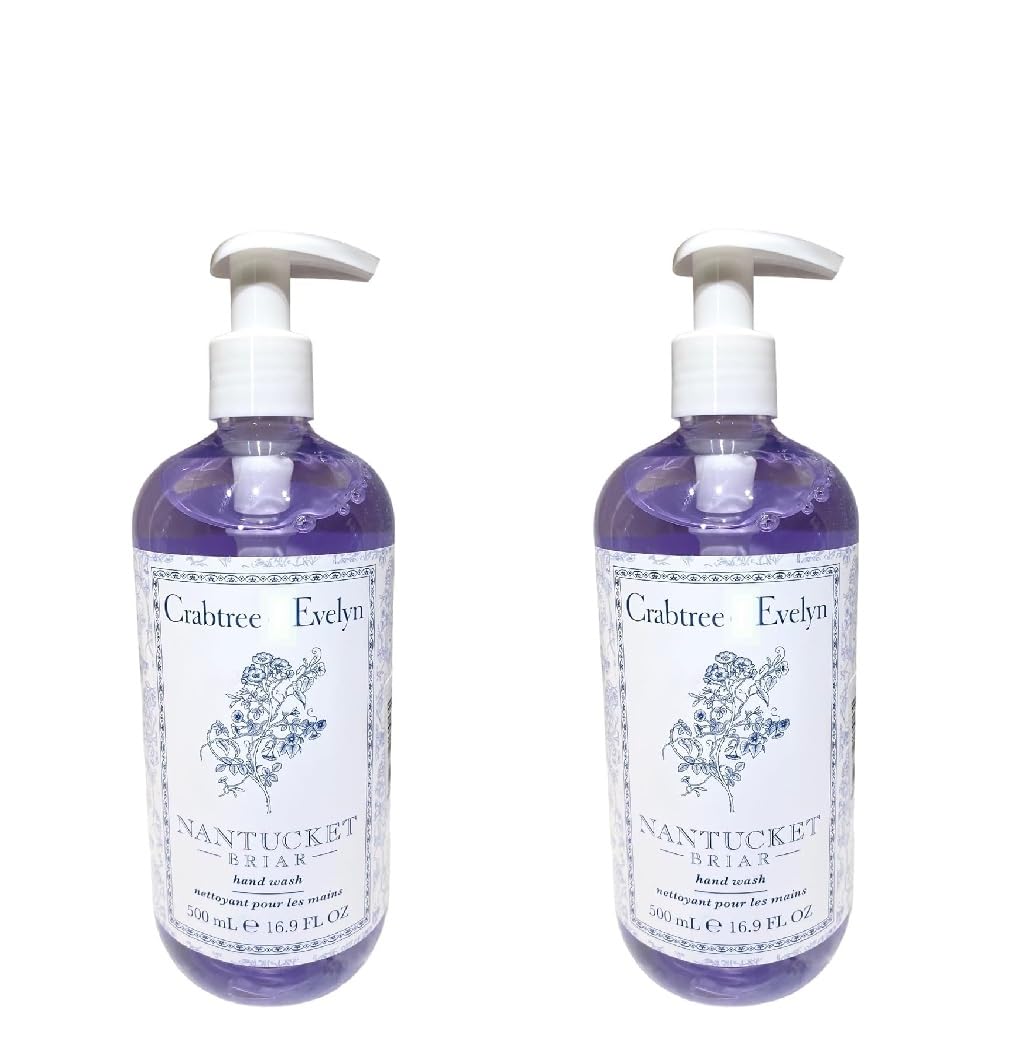 Crabtree & Evelyn pump bottle front view showing product and elegant label, aromatic benefit