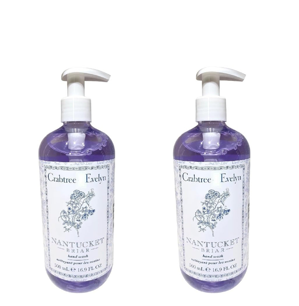 Crabtree & Evelyn pump bottle front view showing product and elegant label, aromatic benefit