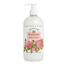 Crabtree & Evelyn bottle front view showing rosewater label and elegant design for daily luxury