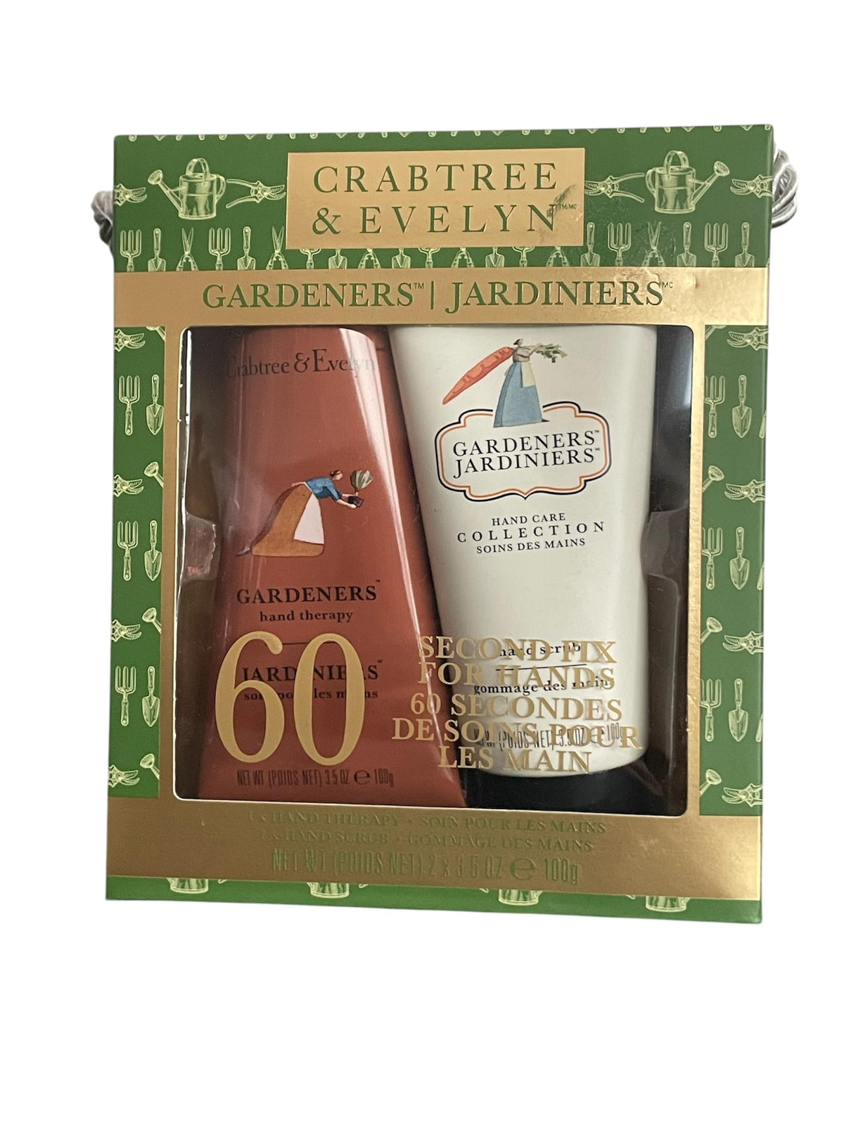Crabtree & Evelyn products next to a hand for scale to show 3.5 oz size and travel-friendly convenience