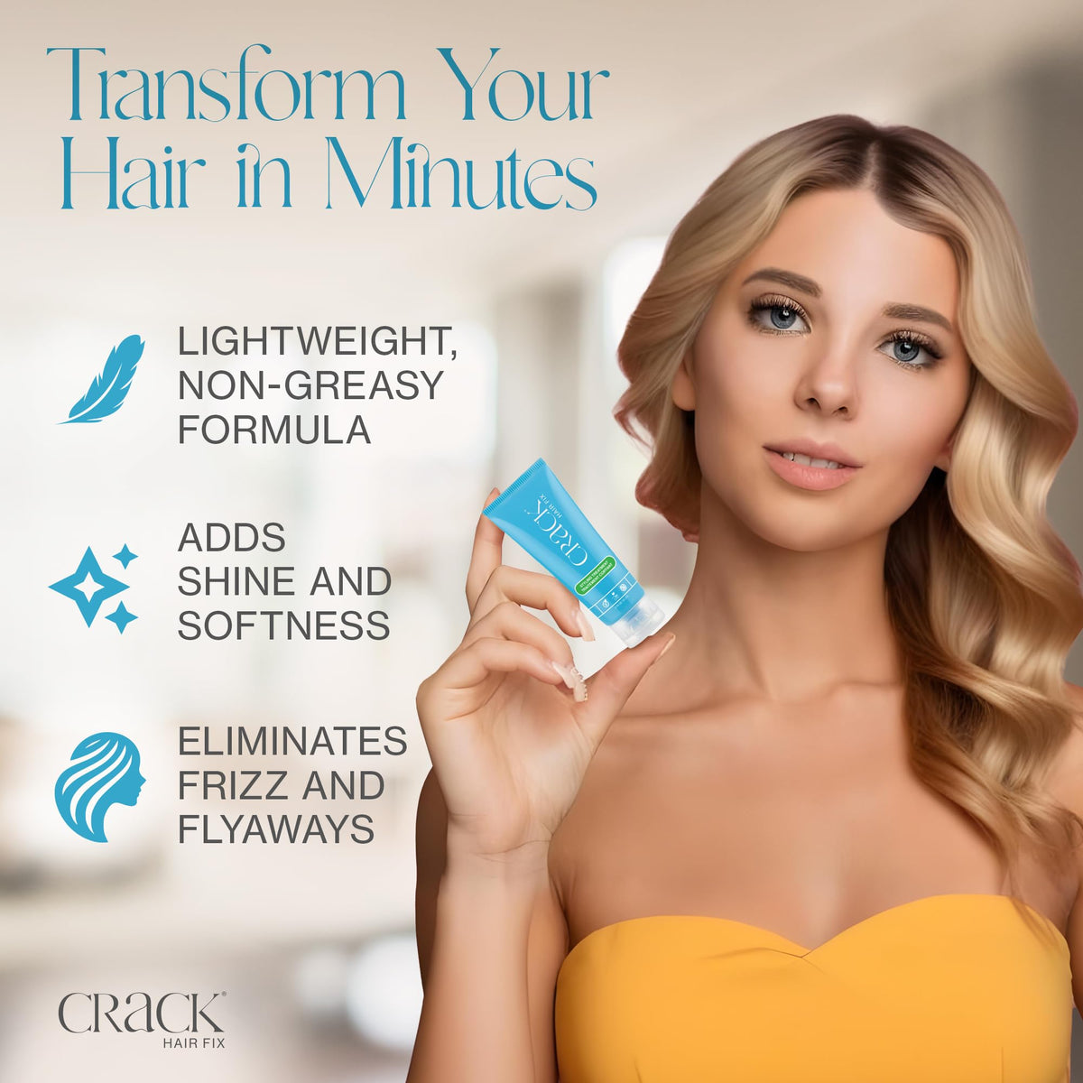 Crack being applied to mid-lengths demonstrating frizz control benefit