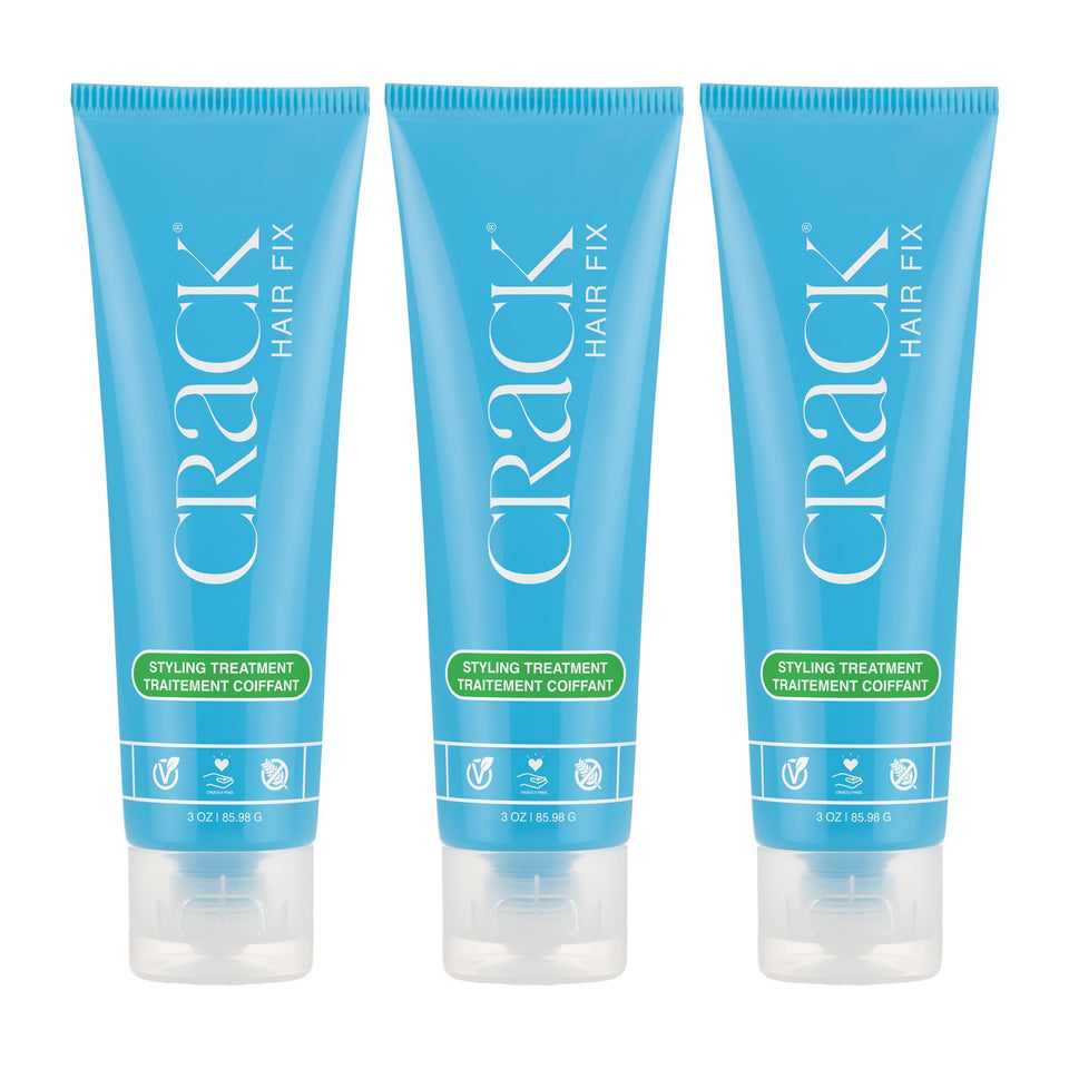 Crack front packaging showing product trio and clear labeling for styling benefits