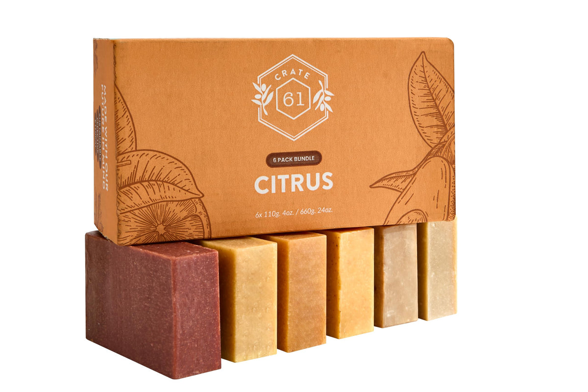 Crate 61 Organics close-up of bar texture revealing creamy lather and nourishing oils