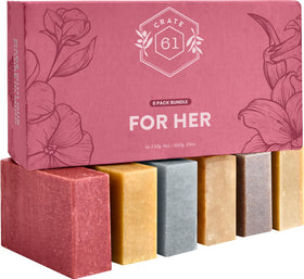 Crate 61 Organics soap bars staged in bathroom setting demonstrating gentle moisturizing benefit