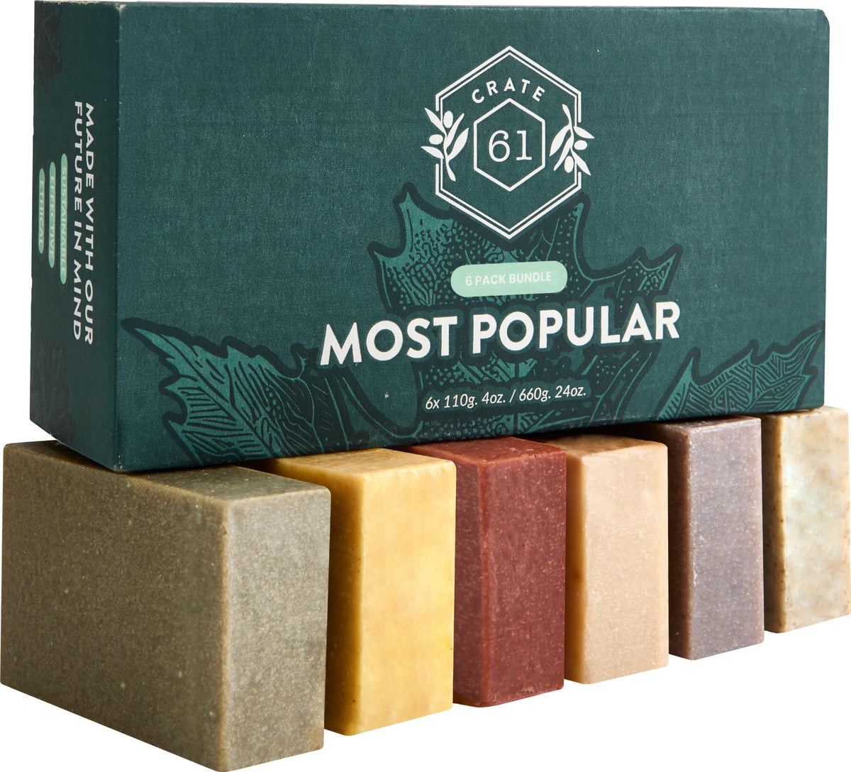 Crate 61 close-up showing bar texture and natural botanicals for gentle cleansing