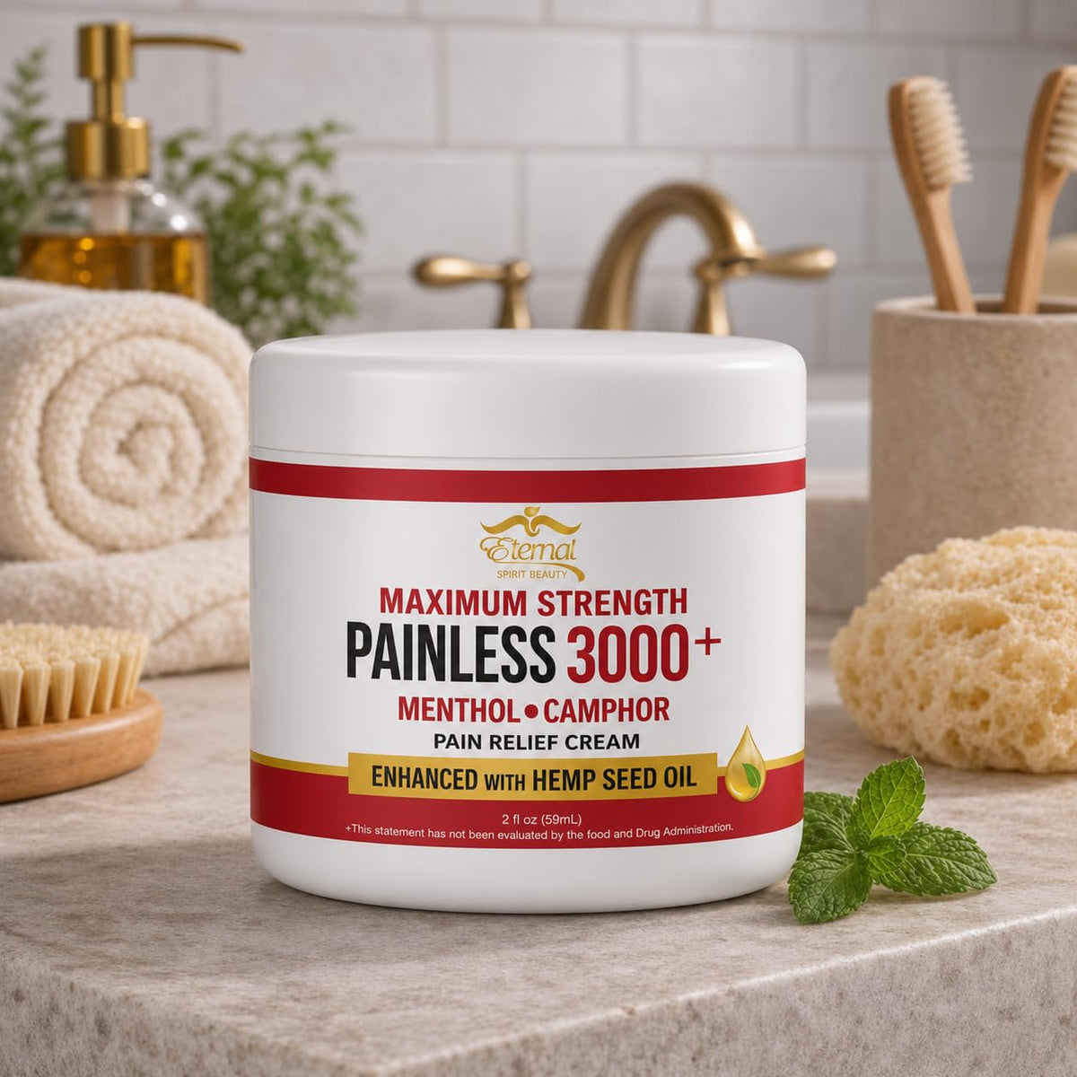 Generic Cream 3000 jar inside gym bag demonstrating portability benefit
