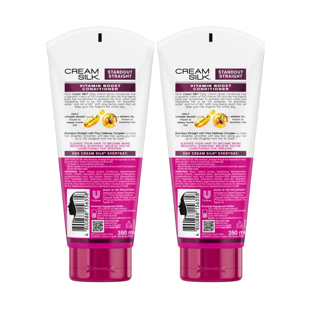 Cream Silk back label with ingredients list and usage instructions benefit