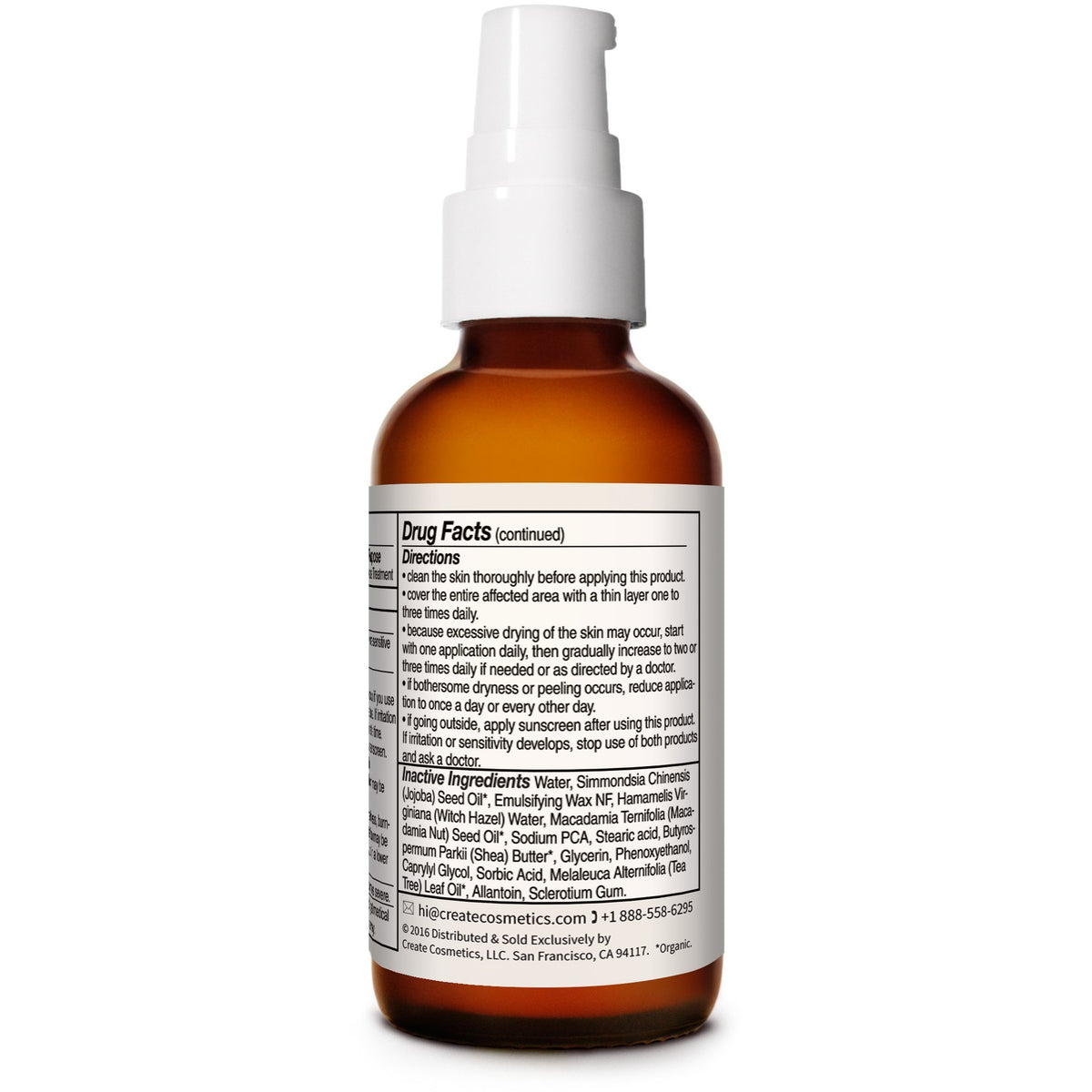 Create Cosmetics BPT10 pump dispensing a measured amount for controlled acne treatment