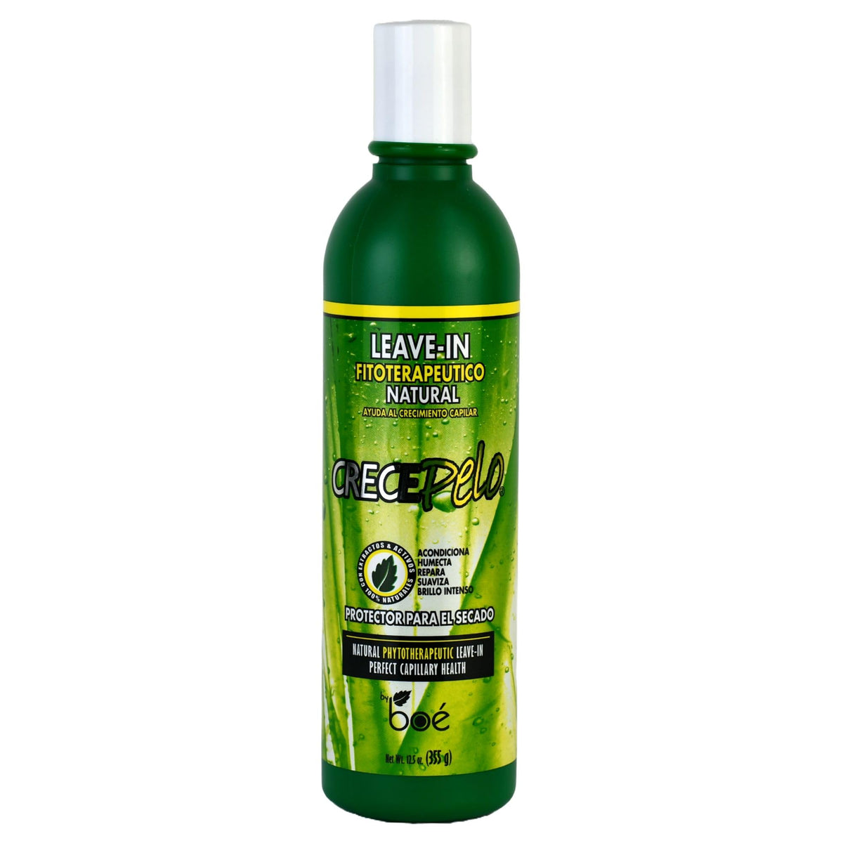 CrecePelo front packaging showing 12.5 oz bottle and benefits