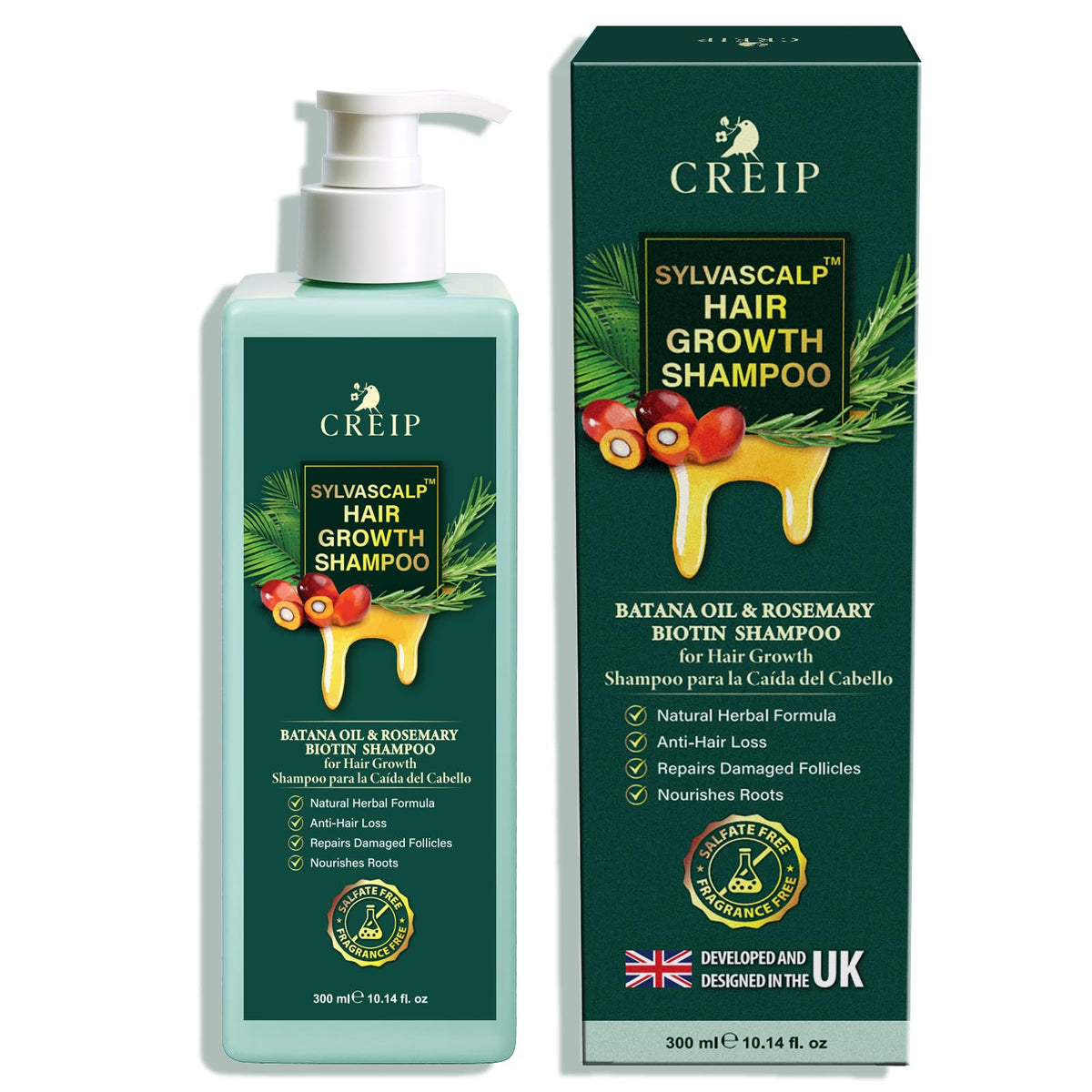 Creip front packaging showing Rosemary & Batana Oil formula and benefits